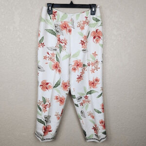 Talbots Vintage Orange Green Floral on Cream Pure Silk Casual Pants 8P (2933)